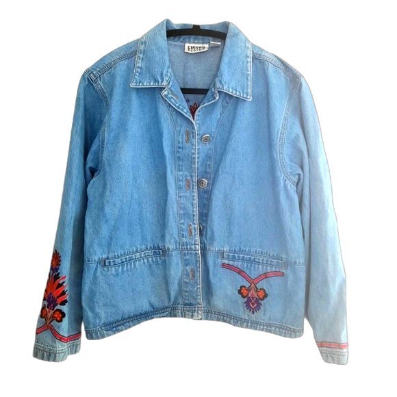 Chico's  Vintage Roadster Embroidered Denim Jacket Size 1 Medium - Picture 3 of 5